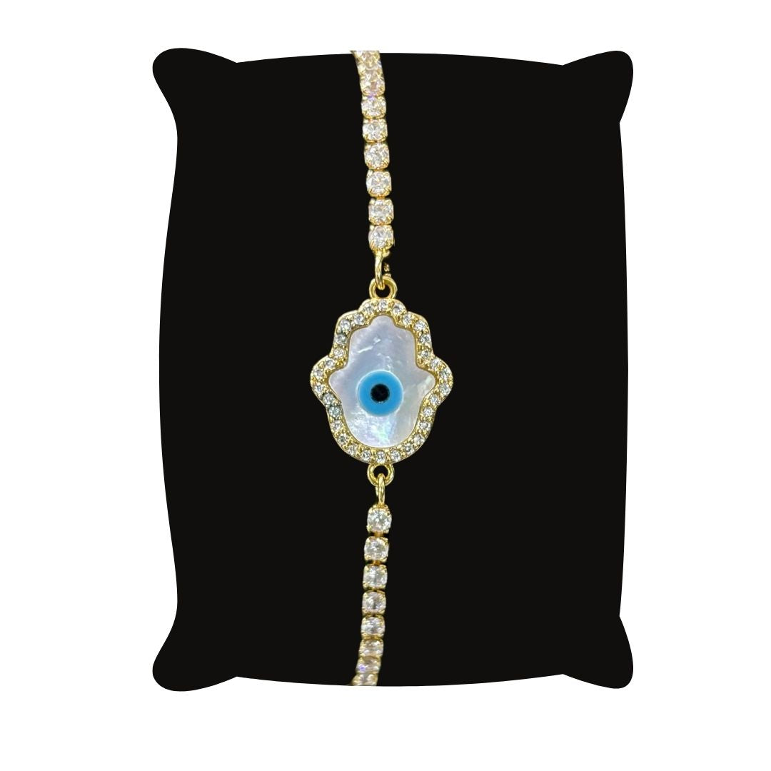 Bdiva 18k Gold Plated Adjustable Evil Eye Hamsa Bracelet with Cubic Zirconia