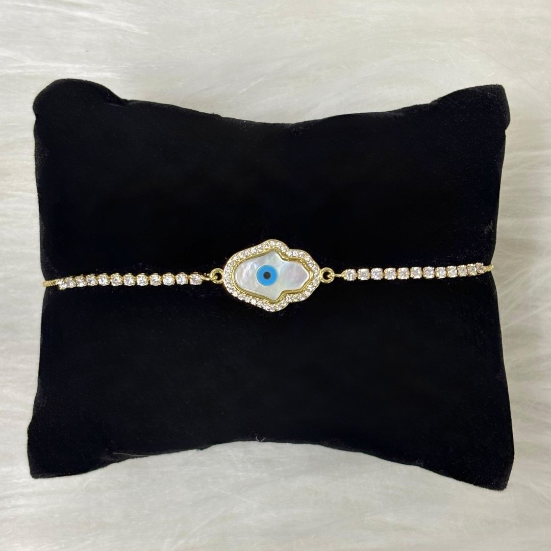 Adjustable Evil Eye Hamsa Bracelet with Cubic Zirconia