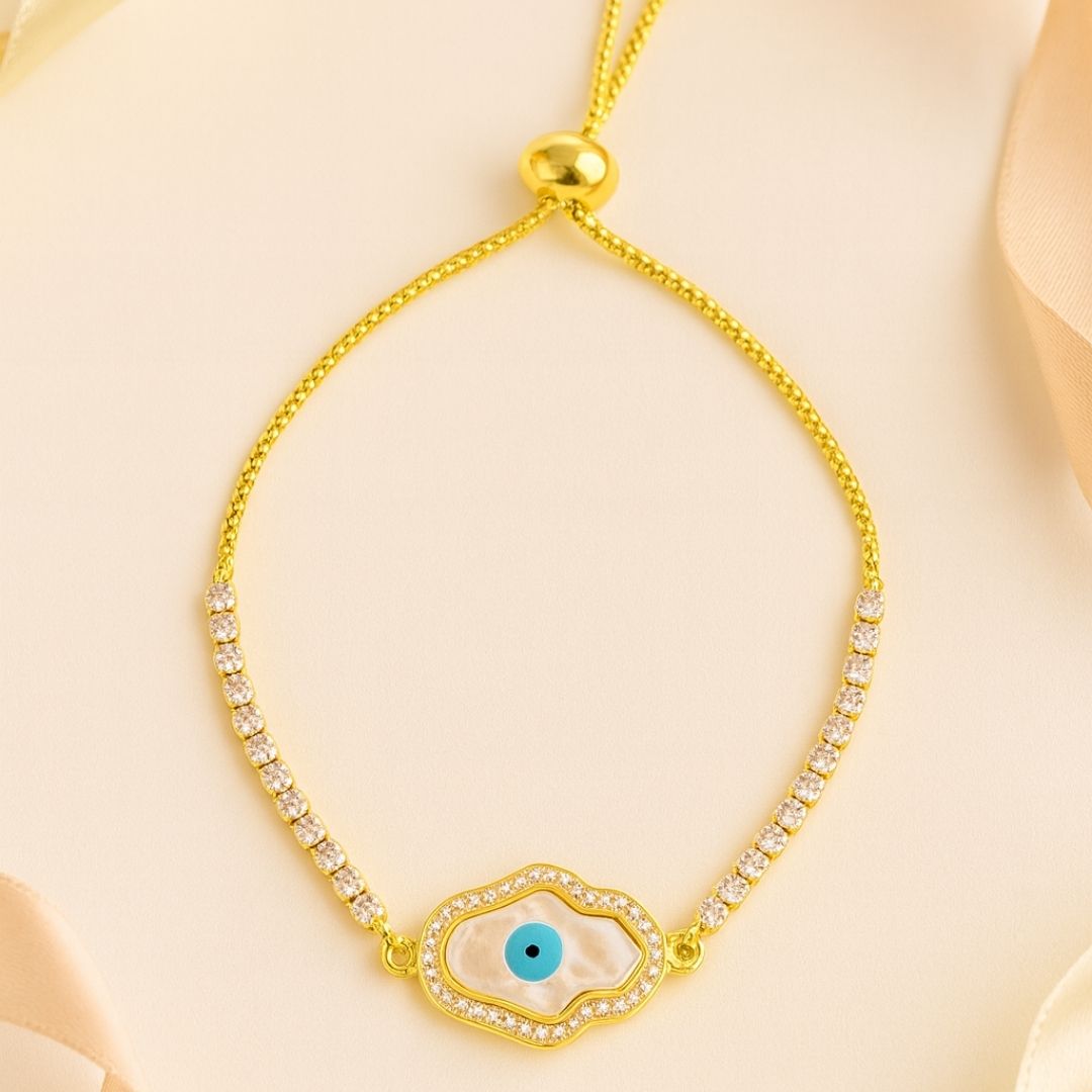 Adjustable Evil Eye Hamsa Bracelet with Cubic Zirconia