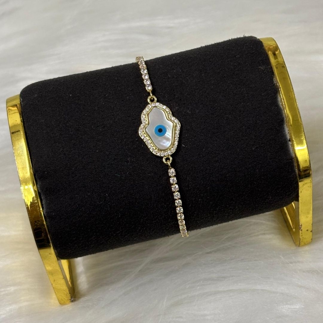 Adjustable Evil Eye Hamsa Bracelet with Cubic Zirconia