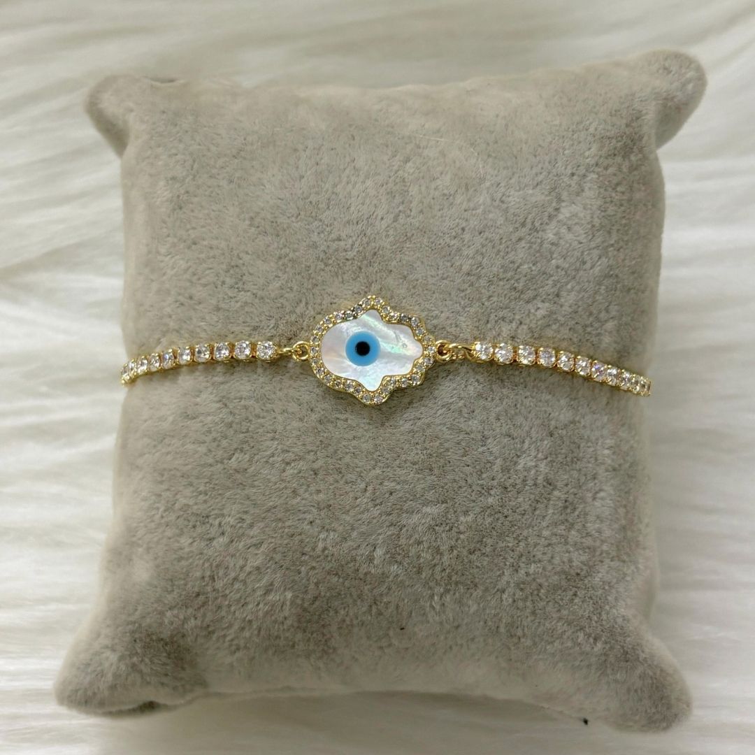 Bdiva 18k Gold Plated Adjustable Evil Eye Hamsa Bracelet with Cubic Zirconia