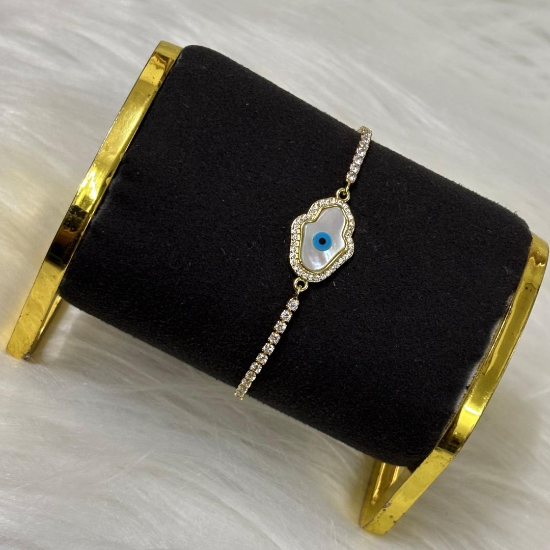 Adjustable Evil Eye Hamsa Bracelet with Cubic Zirconia