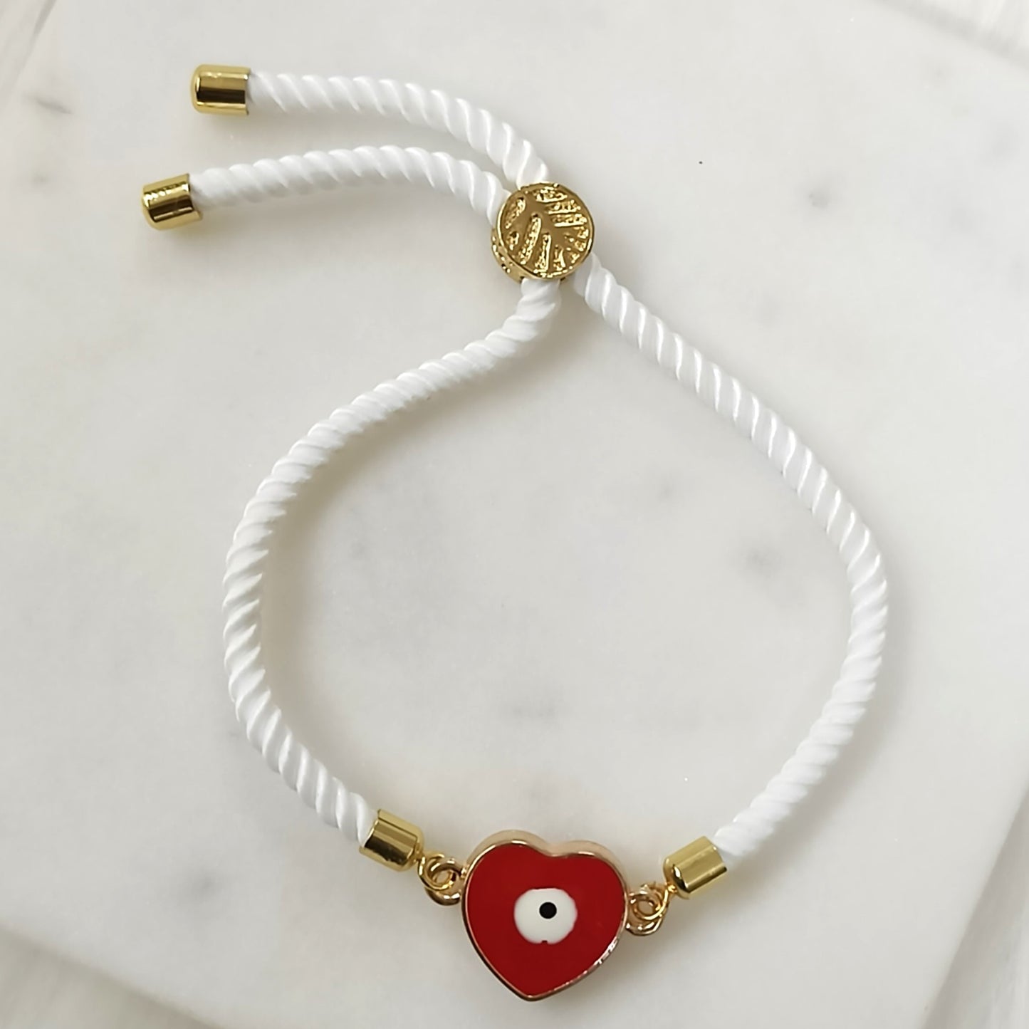 Bdiva Handcrafted Heart 18k Gold-Plated Evil Eye Adjustable Bracelet