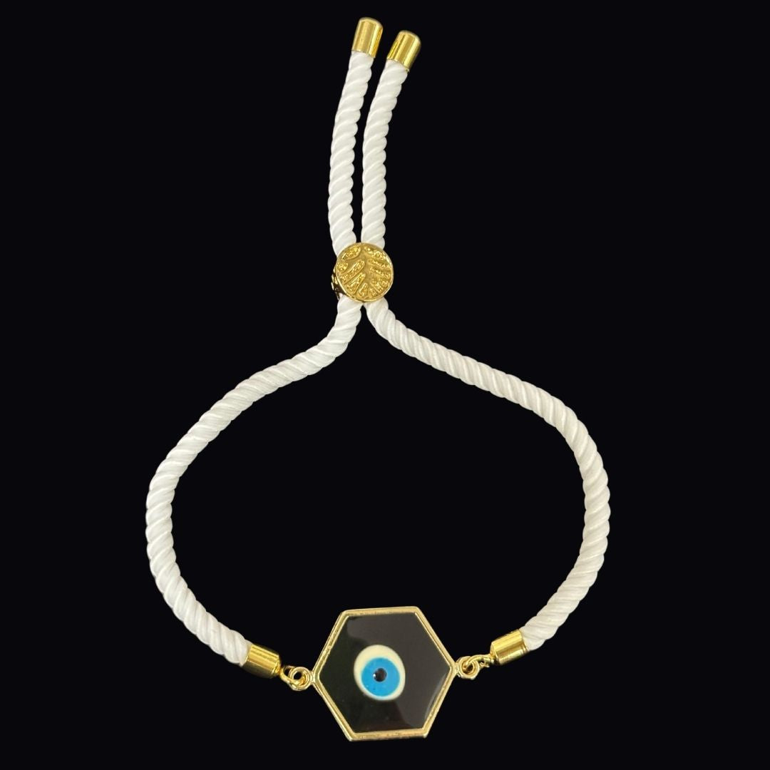 Adjustable Round Shaped Gold-Plated Handmade Evil Eye Bracelet
