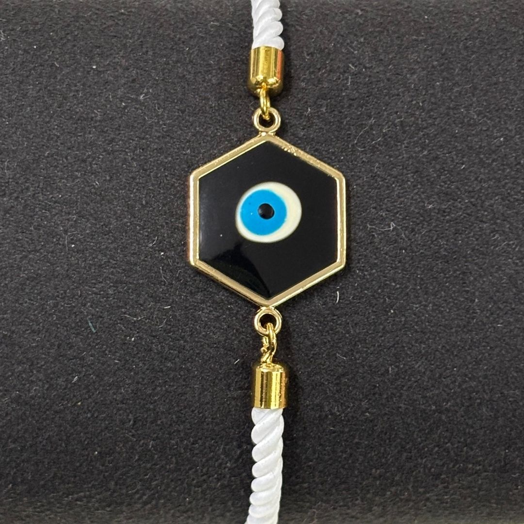 Adjustable Round Shaped Gold-Plated Handmade Evil Eye Bracelet