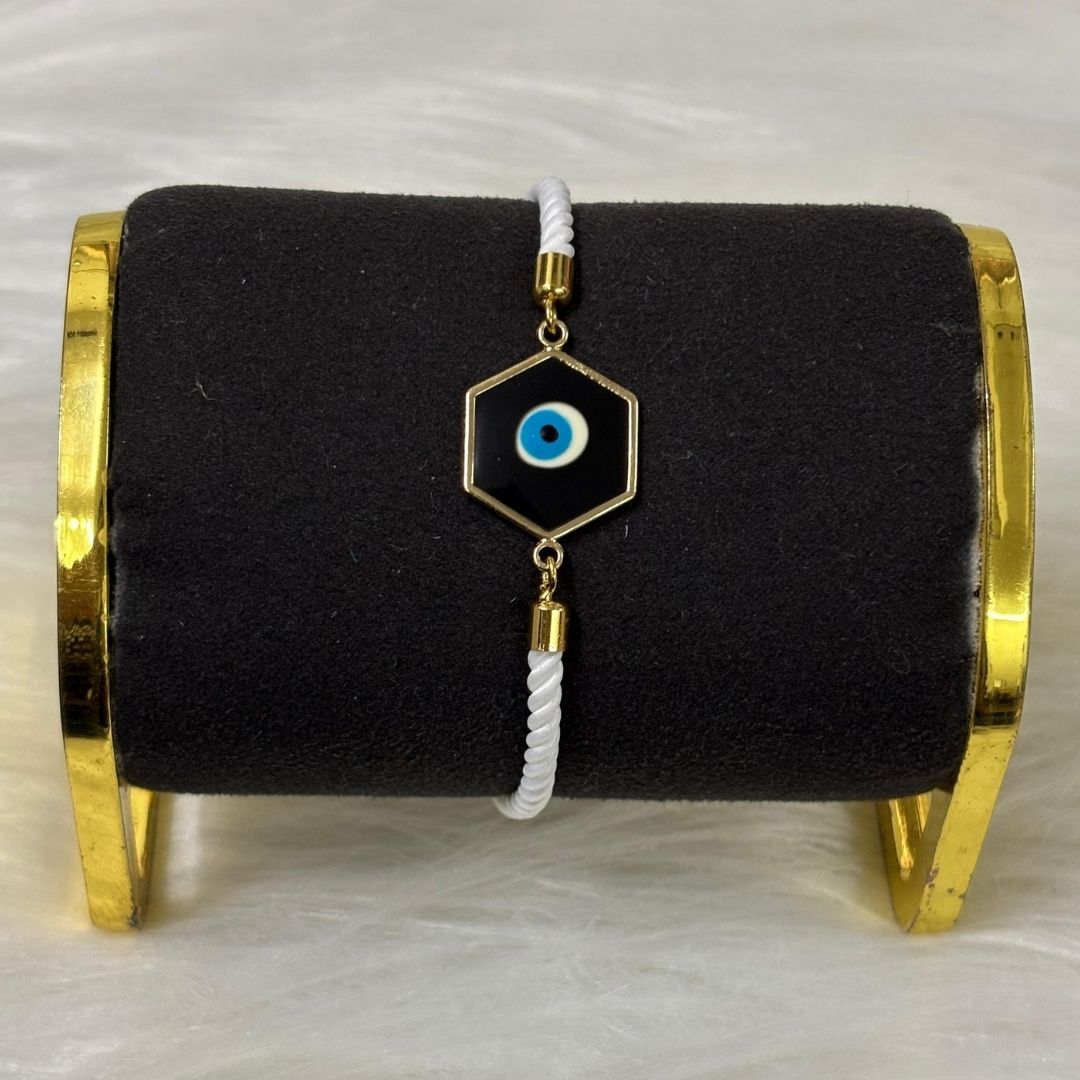 Adjustable Round Shaped Gold-Plated Handmade Evil Eye Bracelet