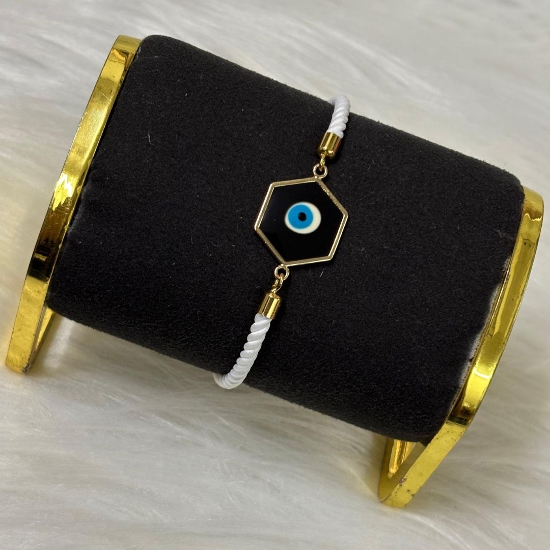 Adjustable Round Shaped Gold-Plated Handmade Evil Eye Bracelet