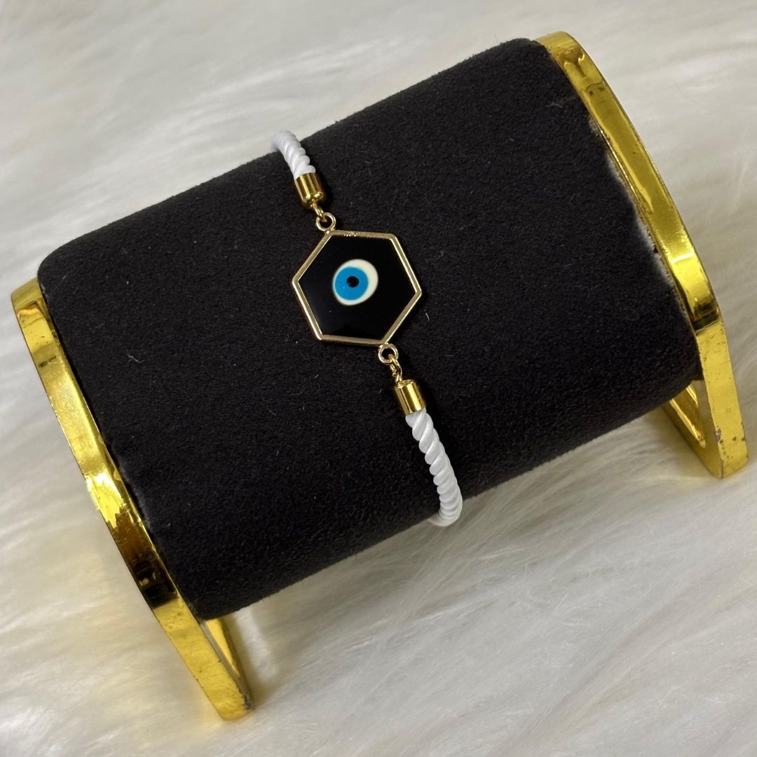 Adjustable Round Shaped Gold-Plated Handmade Evil Eye Bracelet