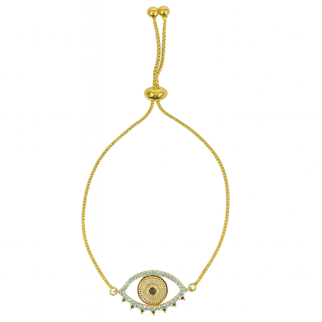 Classic Round Gold-Plated Evil Eye Adjustable Bracelet