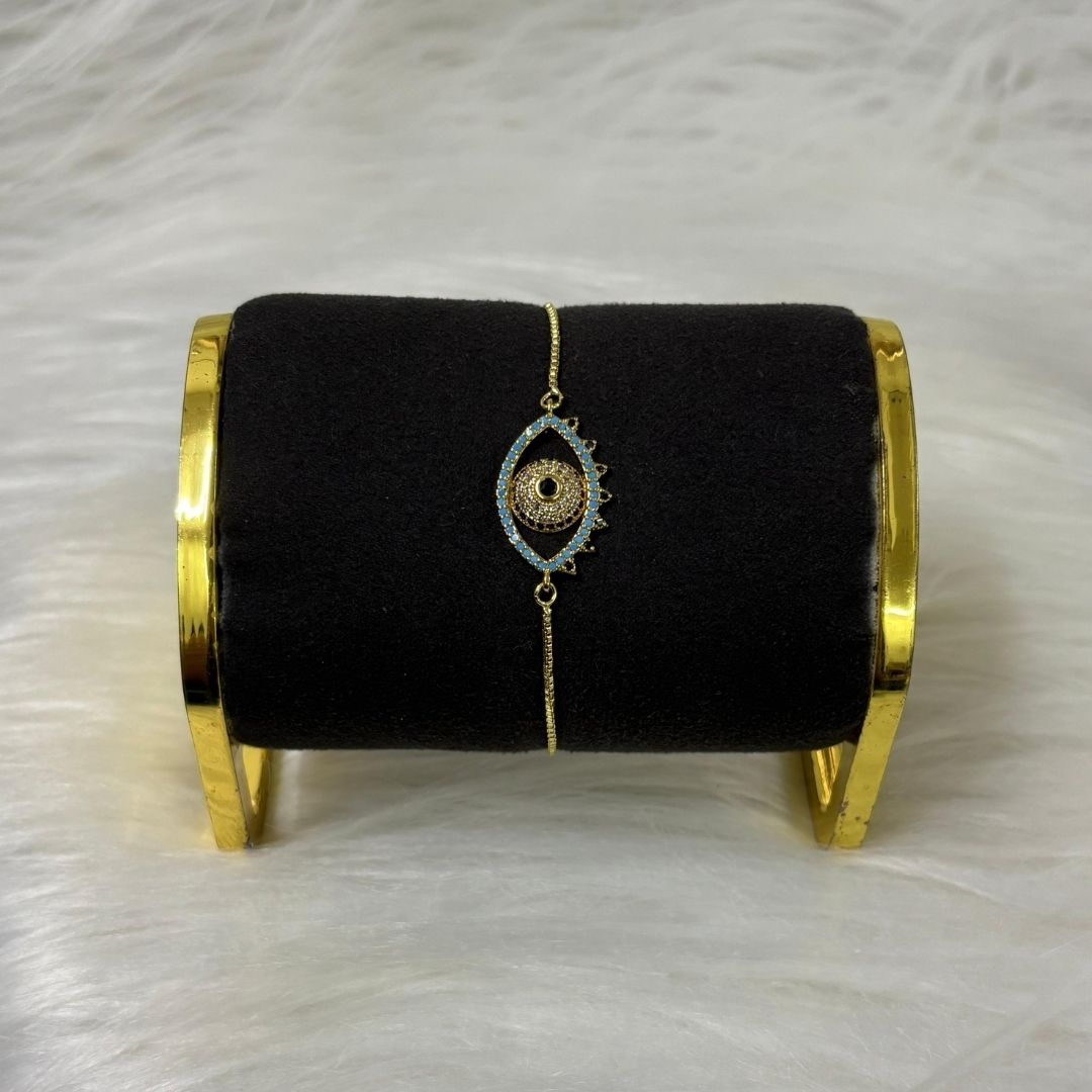 Classic Round Gold-Plated Evil Eye Adjustable Bracelet