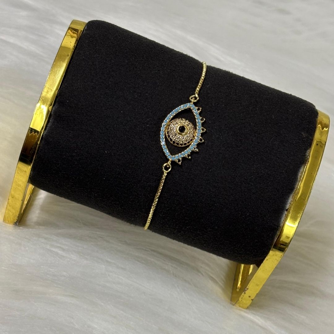 Classic Round Gold-Plated Evil Eye Adjustable Bracelet