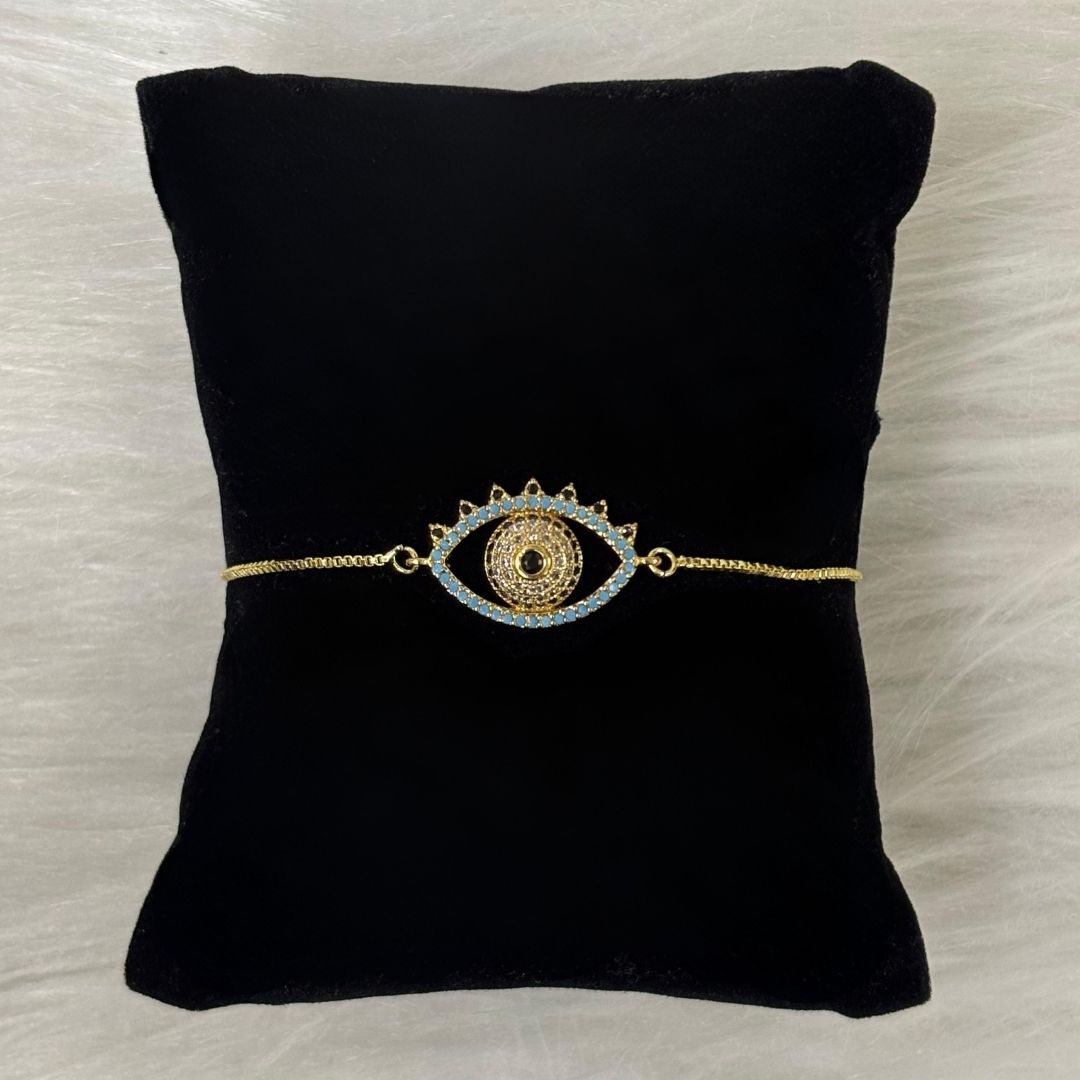 Classic Round Gold-Plated Evil Eye Adjustable Bracelet