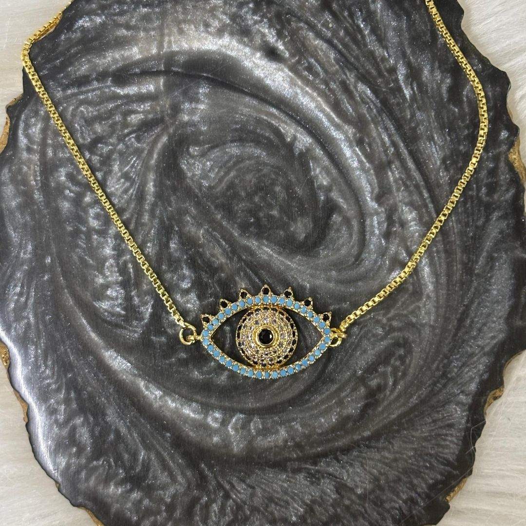 Classic Round Gold-Plated Evil Eye Adjustable Bracelet
