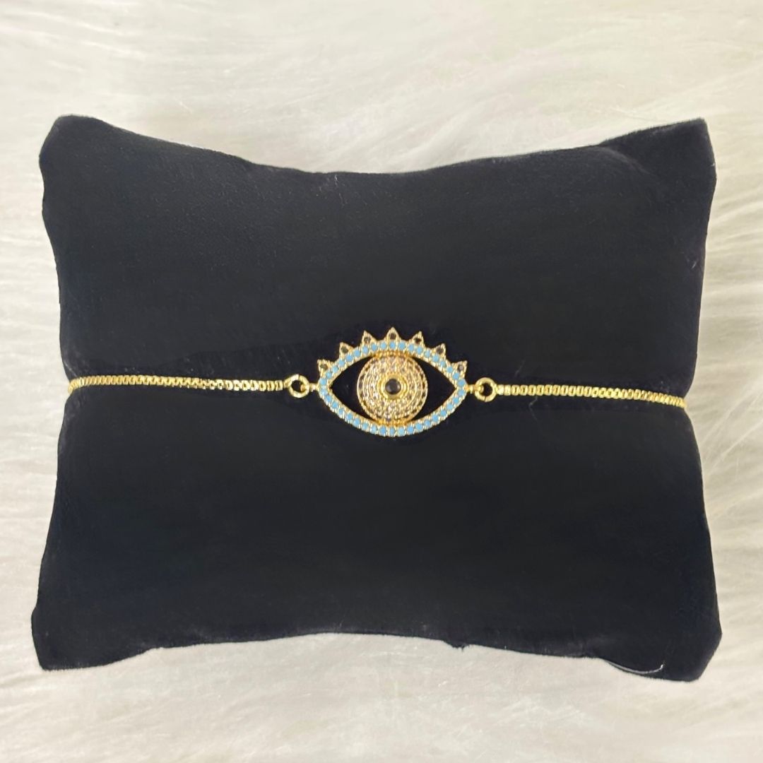 Classic Round Gold-Plated Evil Eye Adjustable Bracelet