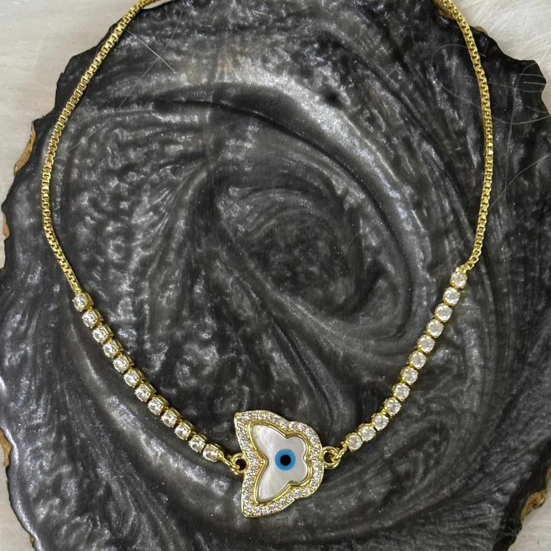 Adjustable Evil Eye Butterfly Bracelet with Cubic Zirconia