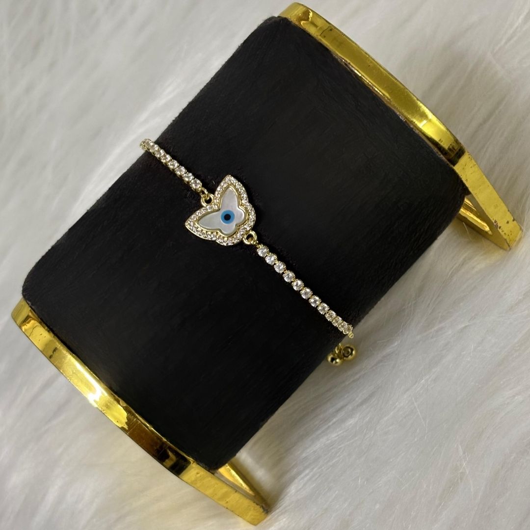 Adjustable Evil Eye Butterfly Bracelet with Cubic Zirconia