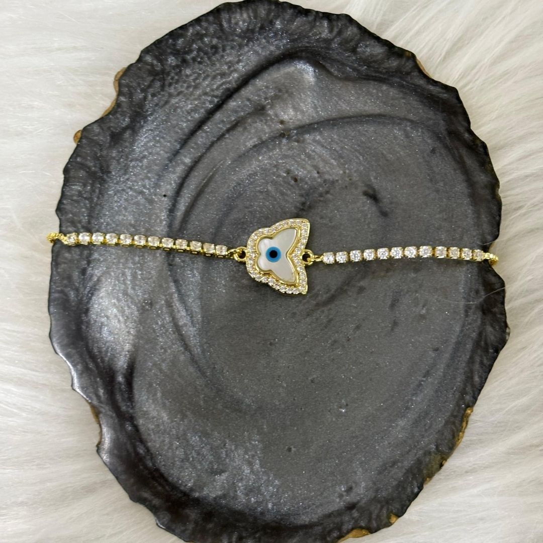 Adjustable Evil Eye Butterfly Bracelet with Cubic Zirconia