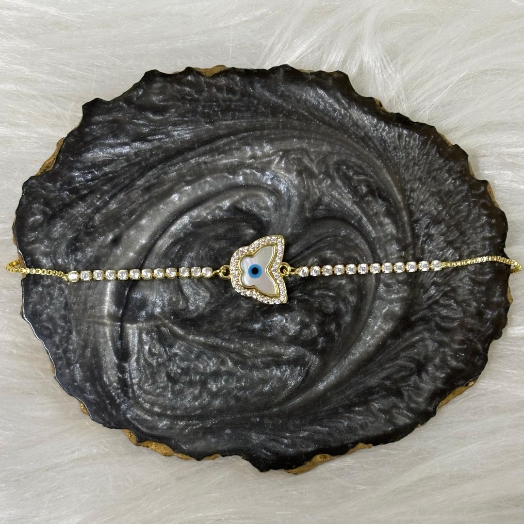 Adjustable Evil Eye Butterfly Bracelet with Cubic Zirconia