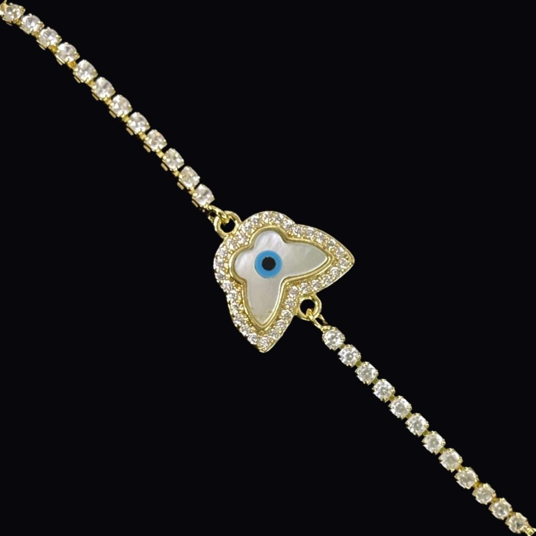 Adjustable Evil Eye Butterfly Bracelet with Cubic Zirconia