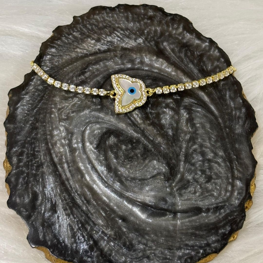 Adjustable Evil Eye Butterfly Bracelet with Cubic Zirconia