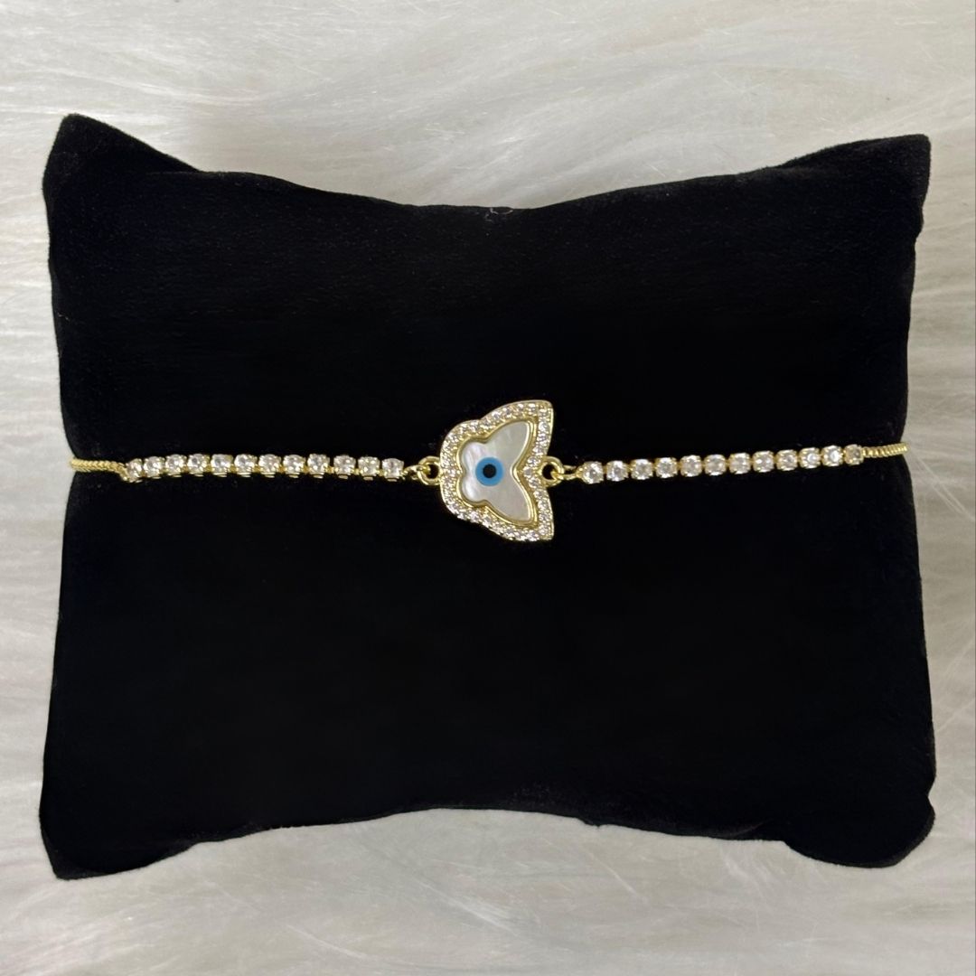 Adjustable Evil Eye Butterfly Bracelet with Cubic Zirconia