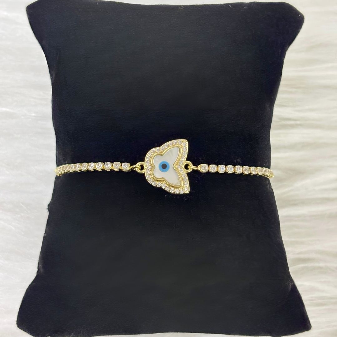 Adjustable Evil Eye Butterfly Bracelet with Cubic Zirconia