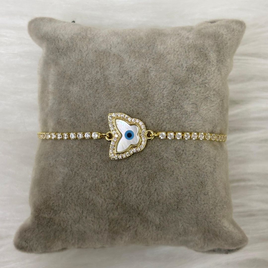 Adjustable Evil Eye Butterfly Bracelet with Cubic Zirconia