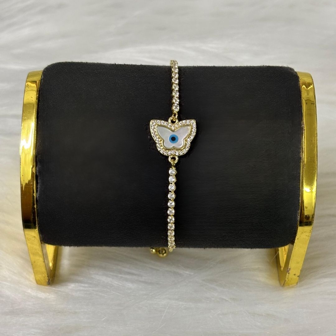 Adjustable Evil Eye Butterfly Bracelet with Cubic Zirconia