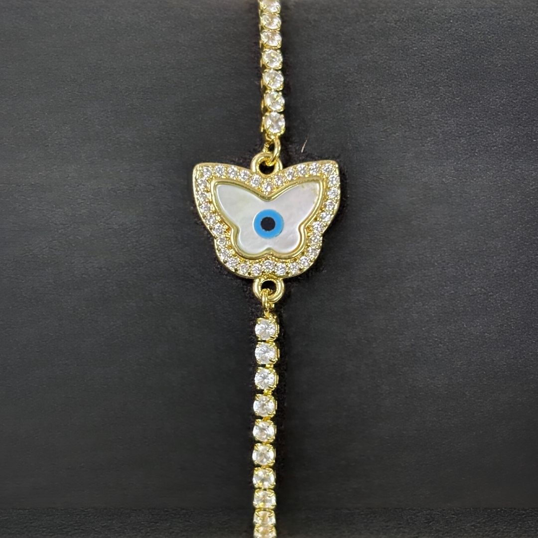 Adjustable Evil Eye Butterfly Bracelet with Cubic Zirconia