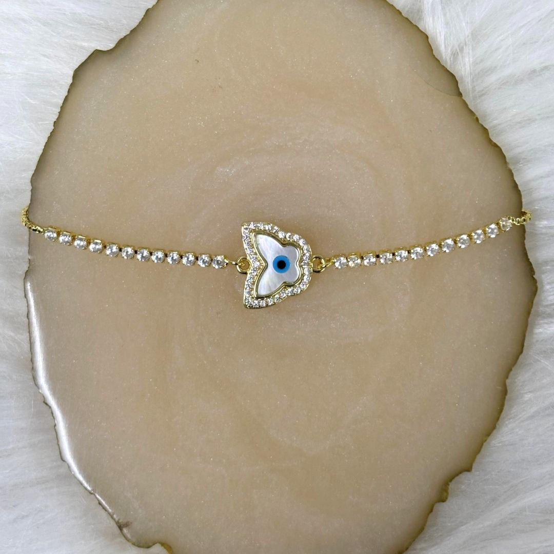 Adjustable Evil Eye Butterfly Bracelet with Cubic Zirconia