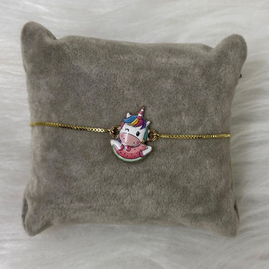 Magical Unicorn Gold-Plated Enamel Bracelet – Adjustable Drawstring