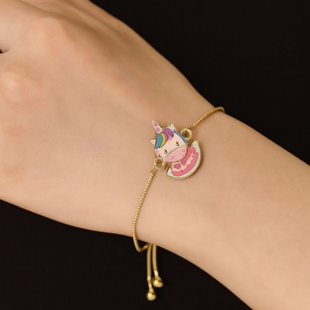 Magical Unicorn Gold-Plated Enamel Bracelet – Adjustable Drawstring