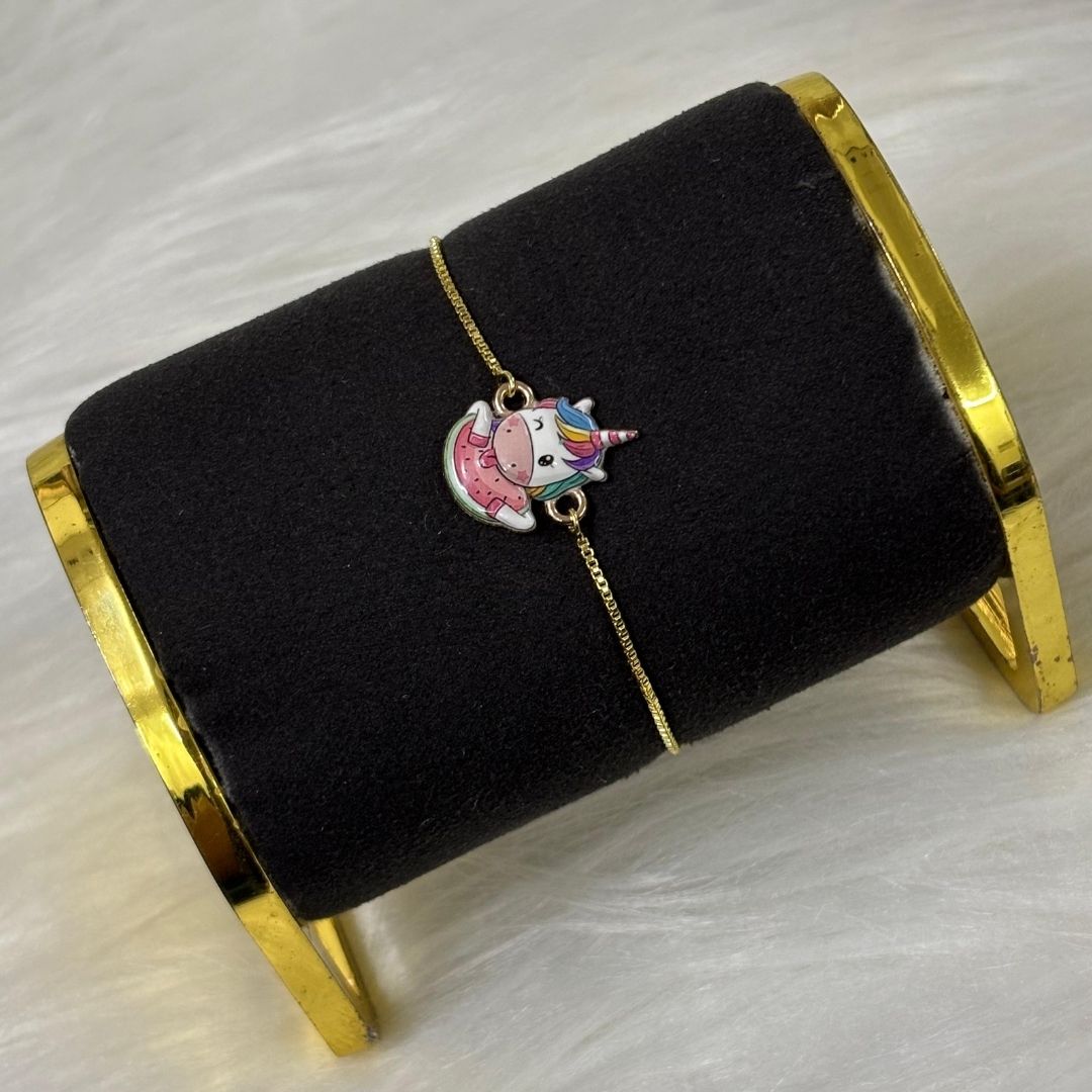 Magical Unicorn Gold-Plated Enamel Bracelet – Adjustable Drawstring
