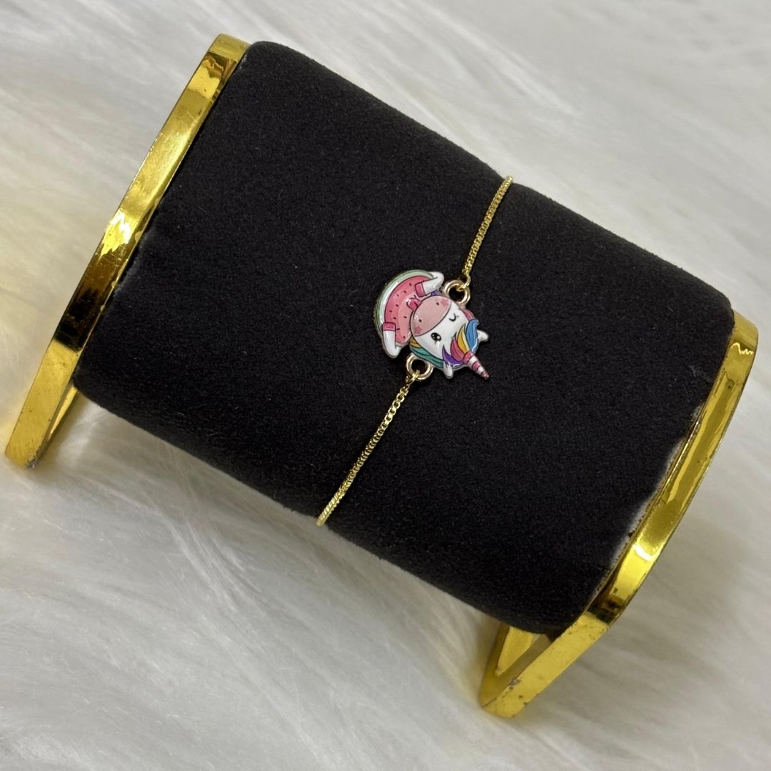 Magical Unicorn Gold-Plated Enamel Bracelet – Adjustable Drawstring