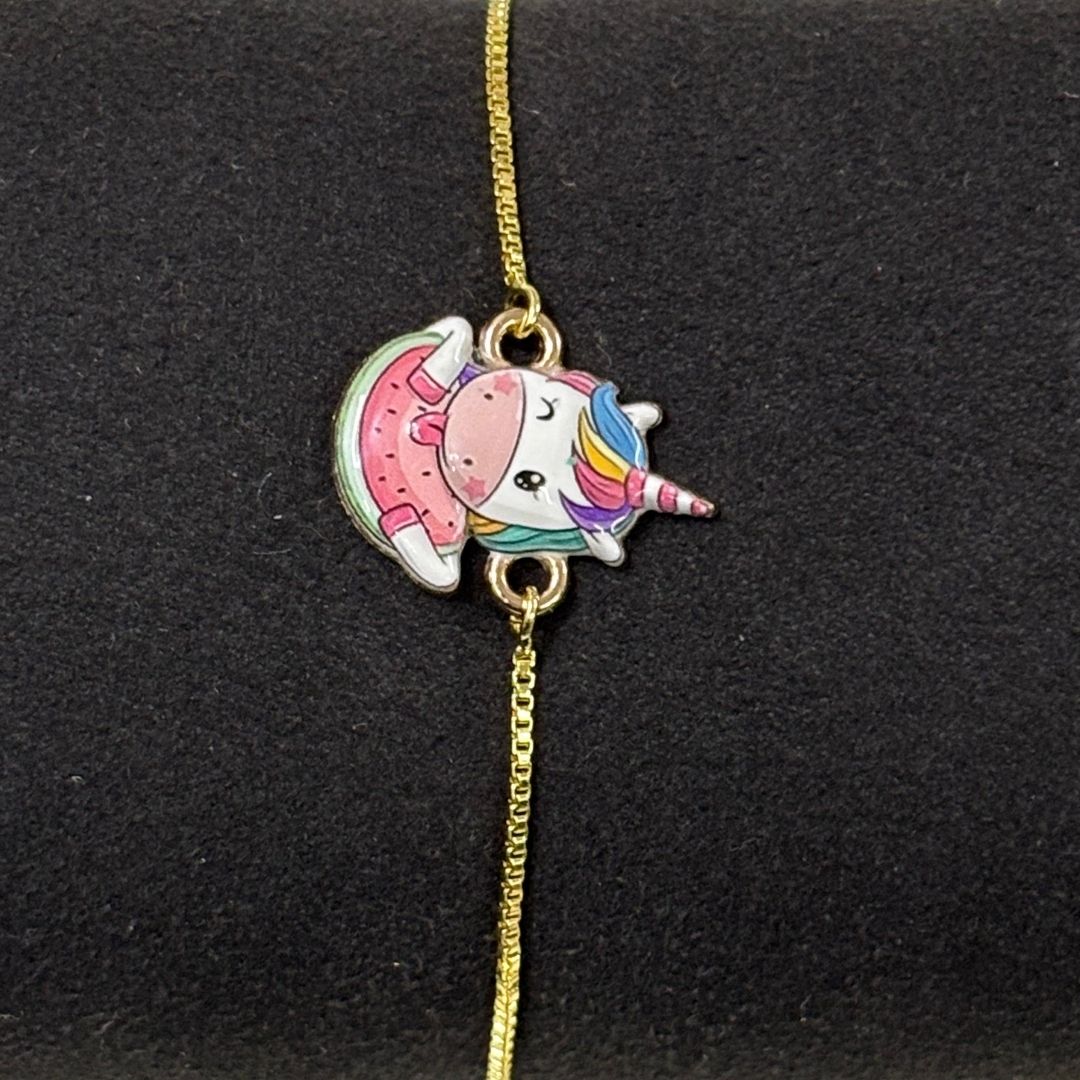 Magical Unicorn Gold-Plated Enamel Bracelet – Adjustable Drawstring