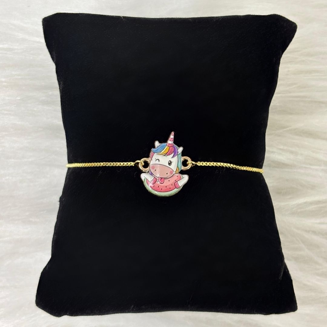 Magical Unicorn Gold-Plated Enamel Bracelet – Adjustable Drawstring