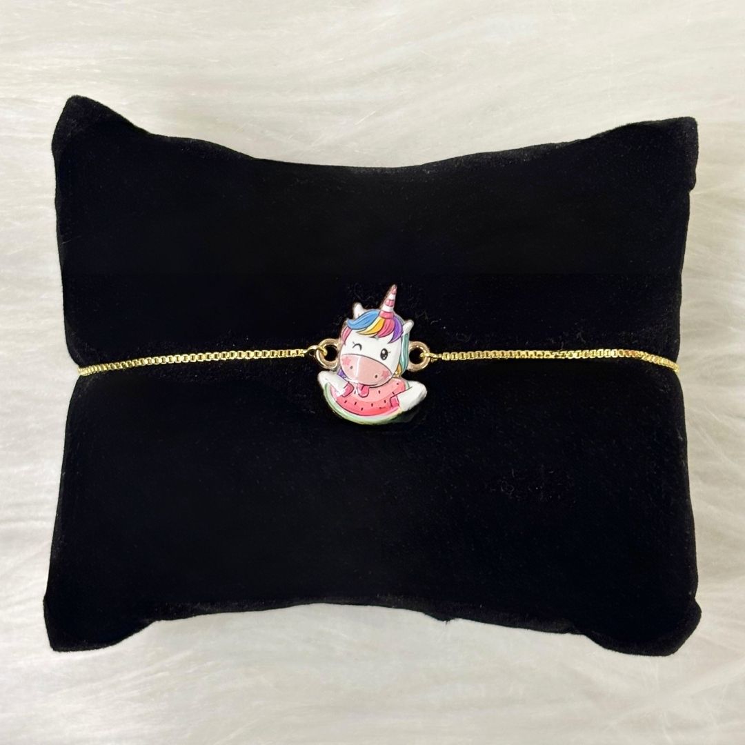Magical Unicorn Gold-Plated Enamel Bracelet – Adjustable Drawstring