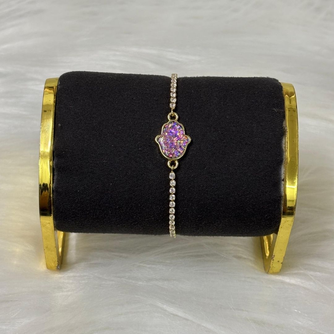 Spark of Protection – Dazzling Gold-Plated Hamsa Bracelet