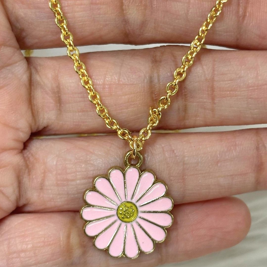 High Quality Gold Plated Rose Bloom Enamel Pendant