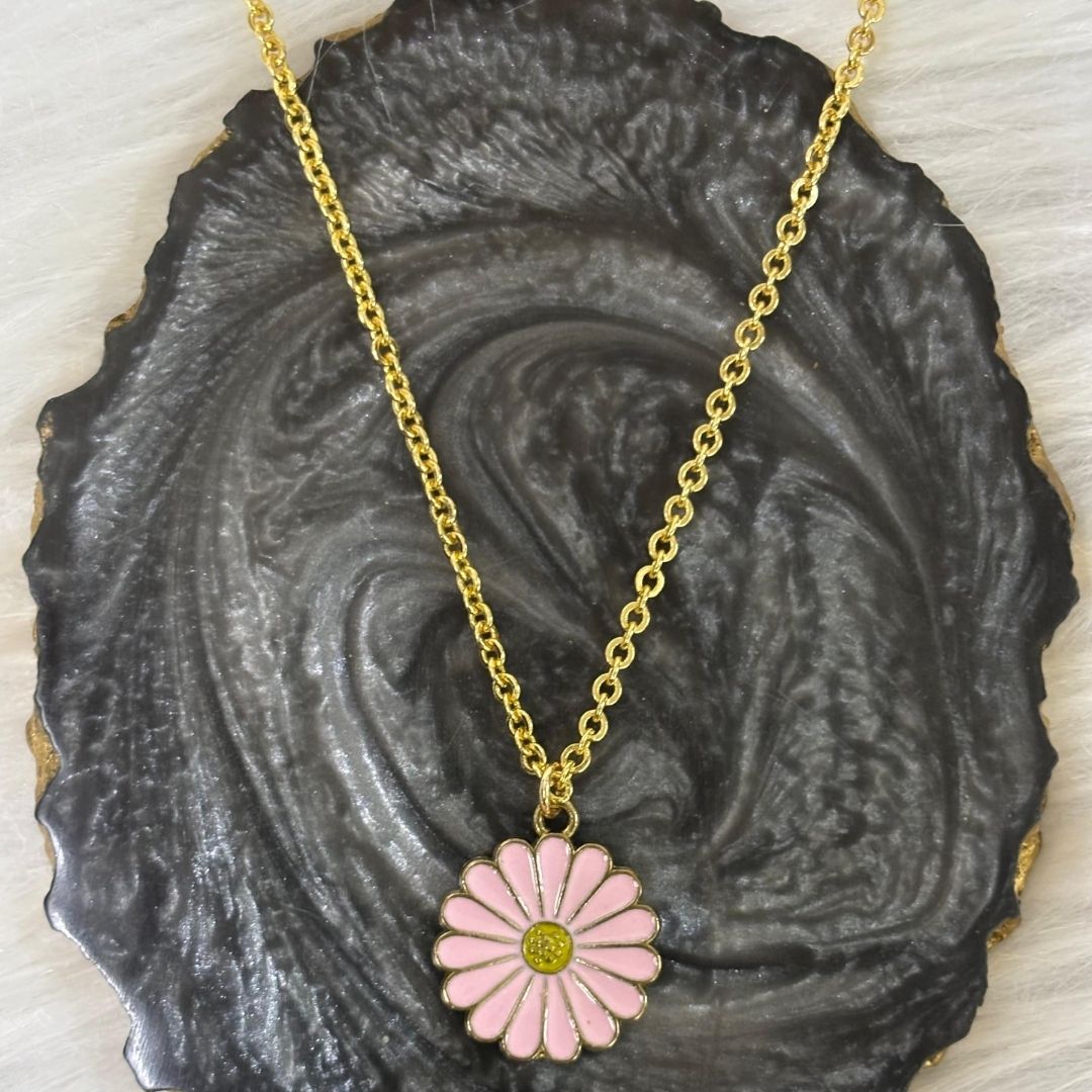 High Quality Gold Plated Rose Bloom Enamel Pendant