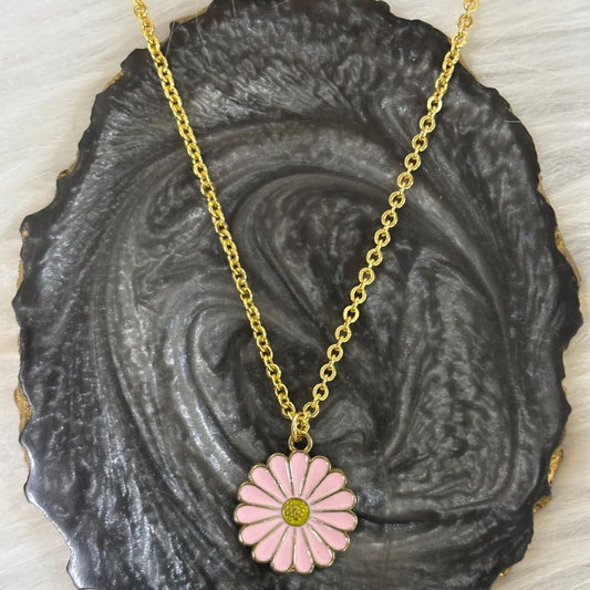 Gold Plated Pink Flower Pendant Necklace
