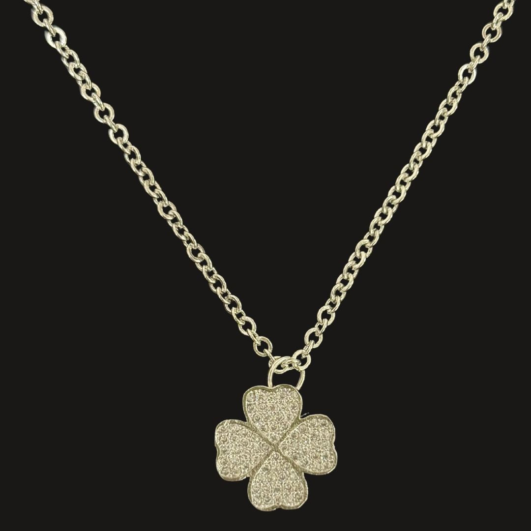 High Quality Rhodium Plated Cubic Zirconia Floral Pendant