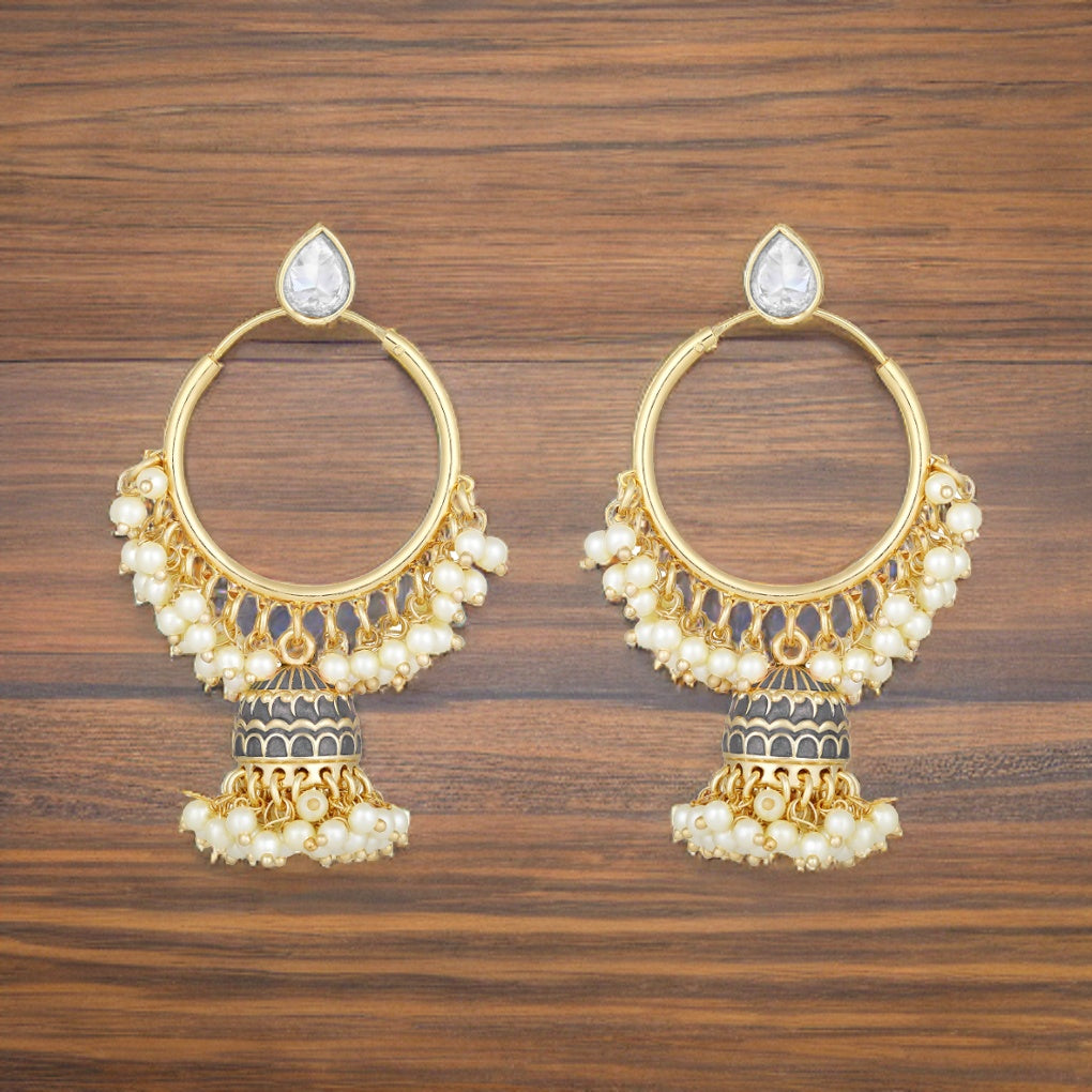Bdiva 18K Gold Plated Grey Hoops Kundan Meenakari Earrings with Semi Cultured Pearls.