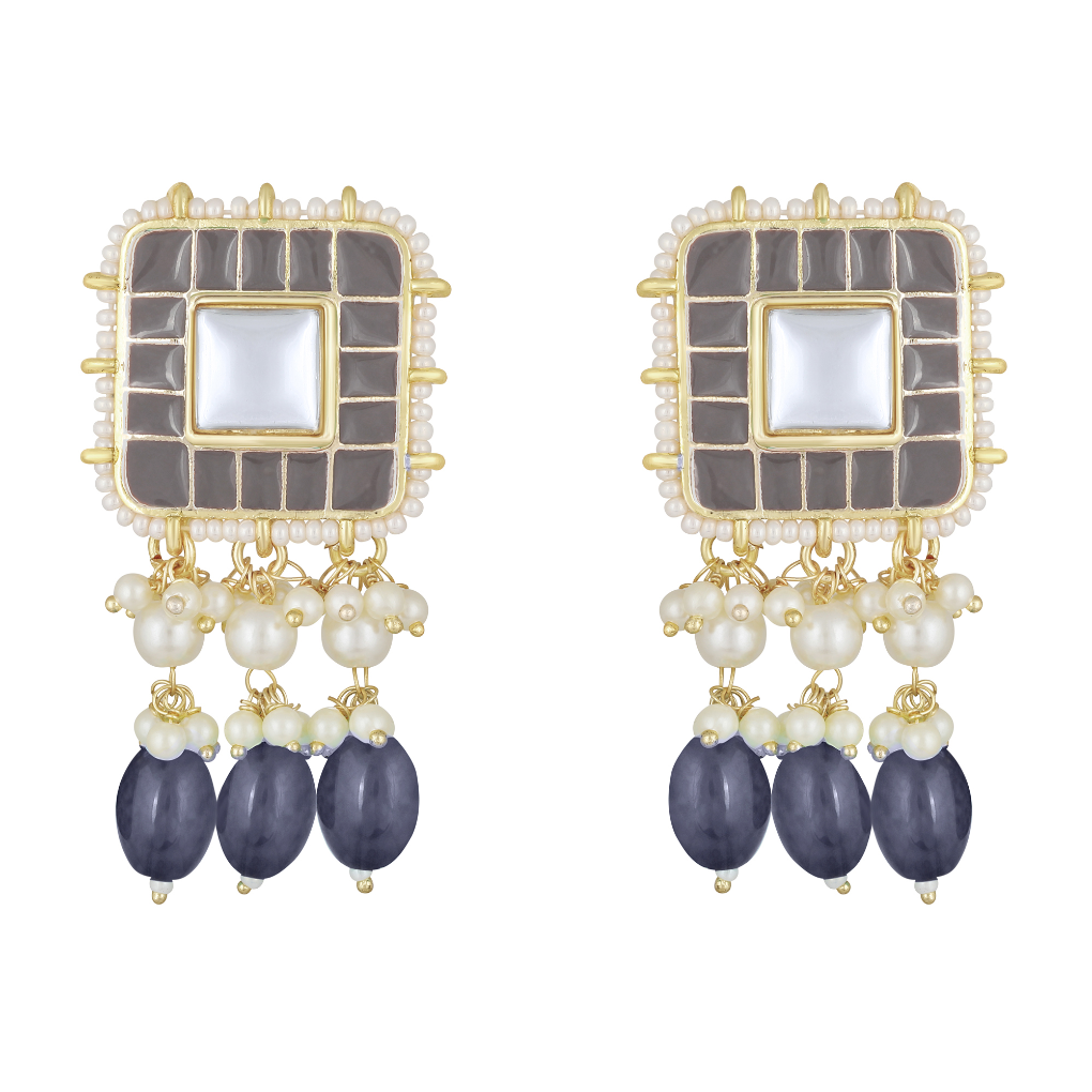 Bdiva 18K Gold Plated Grey Kundan Meenakari Choker.