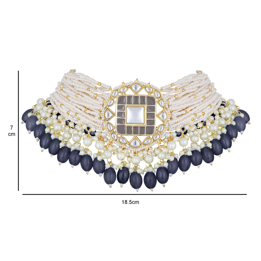 Bdiva 18K Gold Plated Grey Kundan Meenakari Choker.