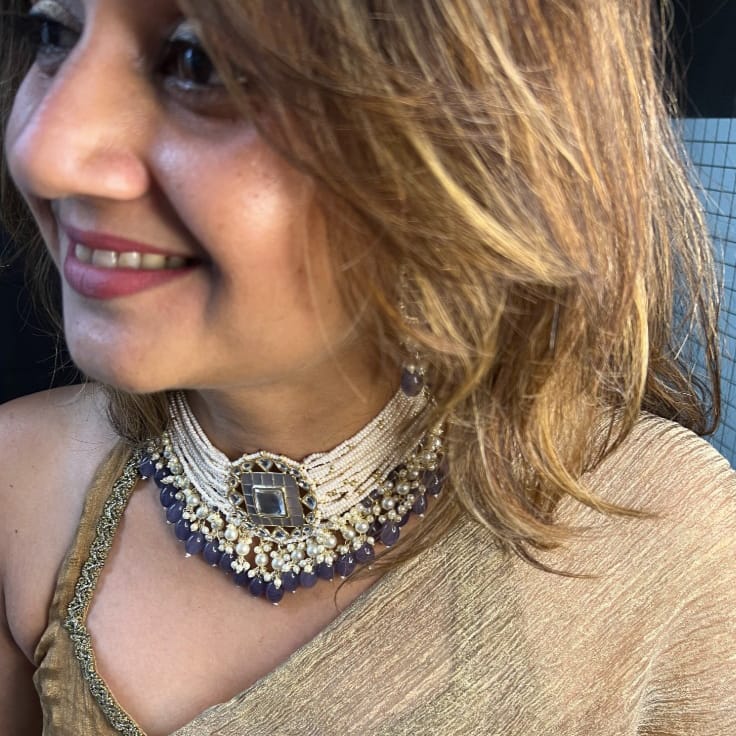 Bdiva 18K Gold Plated Grey Kundan Meenakari Choker.