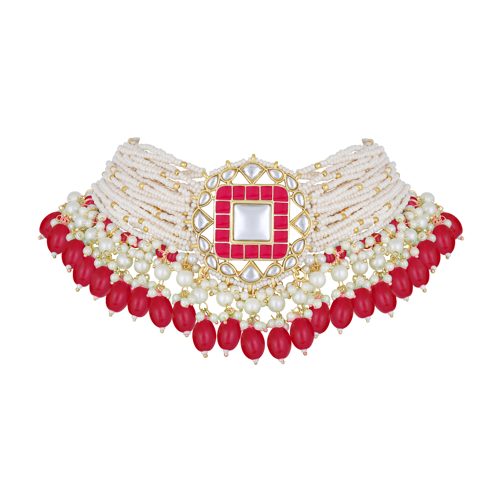 Bdiva 18K Gold Plated Pink Kundan Meenakari Choker.