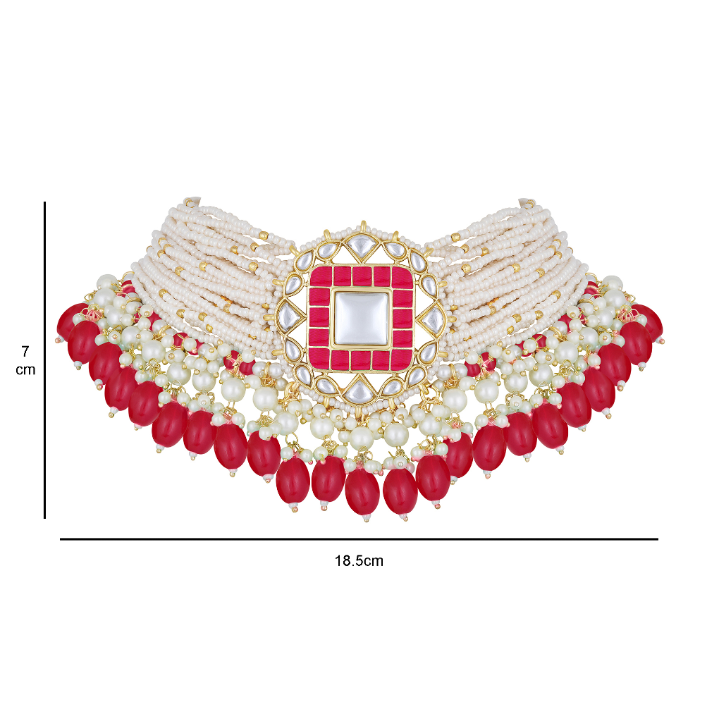 Bdiva 18K Gold Plated Pink Kundan Meenakari Choker.