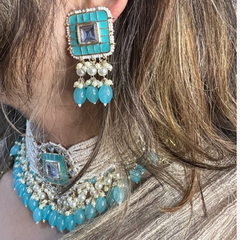 Bdiva 18K Gold Plated Turquoise Kundan Meenakari Choker.