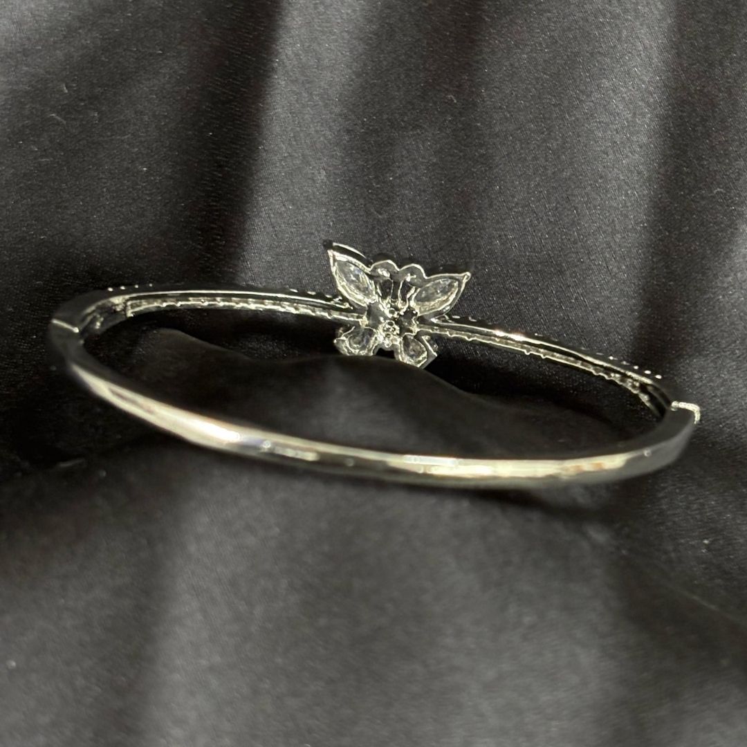 Silver Butterfly Bliss Rhodium-Plated Cubic Zirconia Bangle – Elegance in Motion